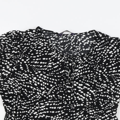 Marks and Spencer Womens Black Polka Dot Viscose Wrap Blouse Size 10 V-Neck