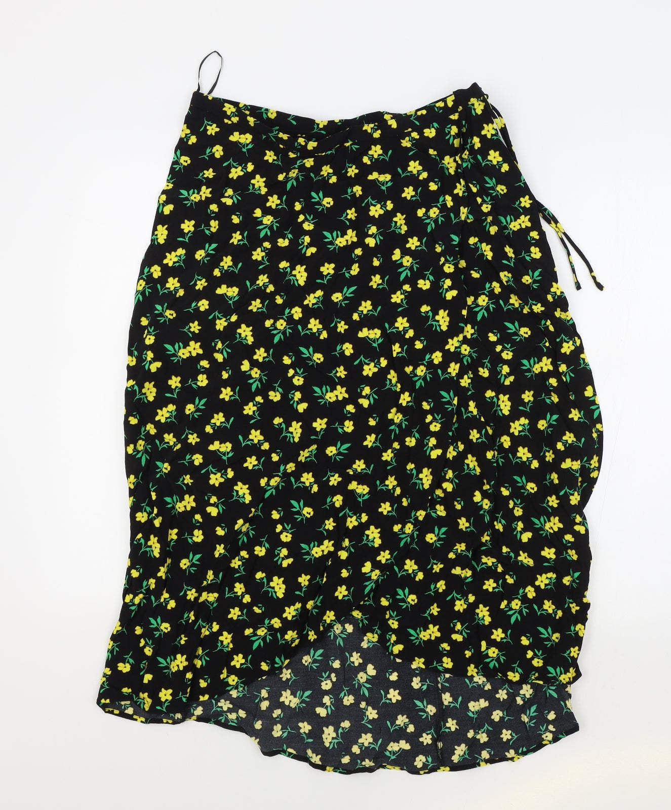 Marks and Spencer Womens Black Floral Viscose Wrap Skirt Size 14 Zip