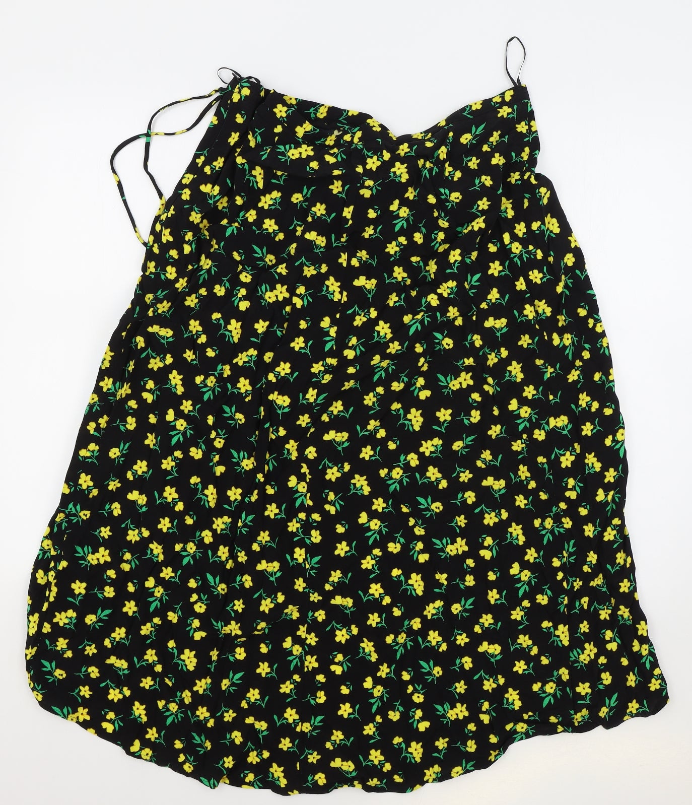 Marks and Spencer Womens Black Floral Viscose Wrap Skirt Size 14 Zip