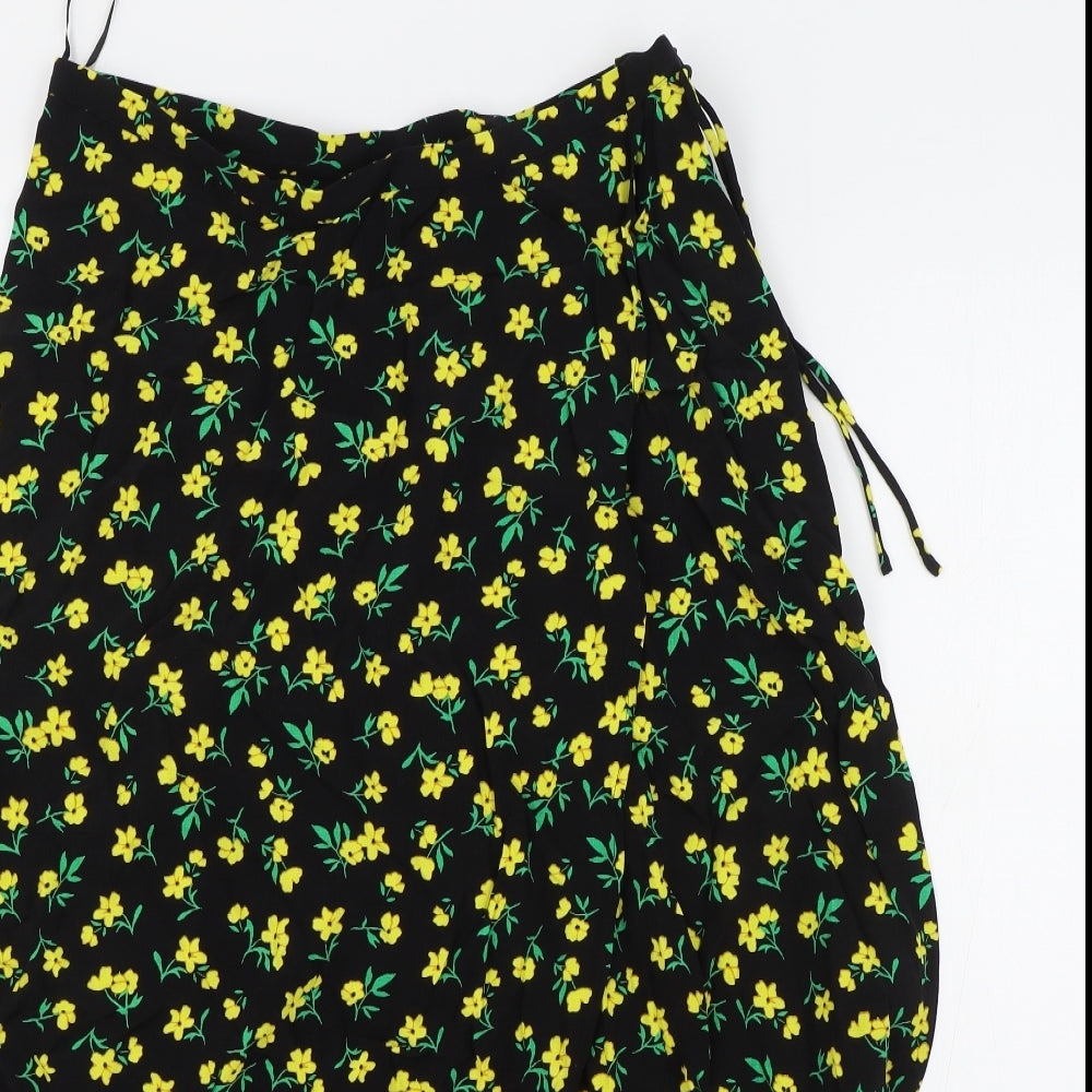 Marks and Spencer Womens Black Floral Viscose Wrap Skirt Size 14 Zip