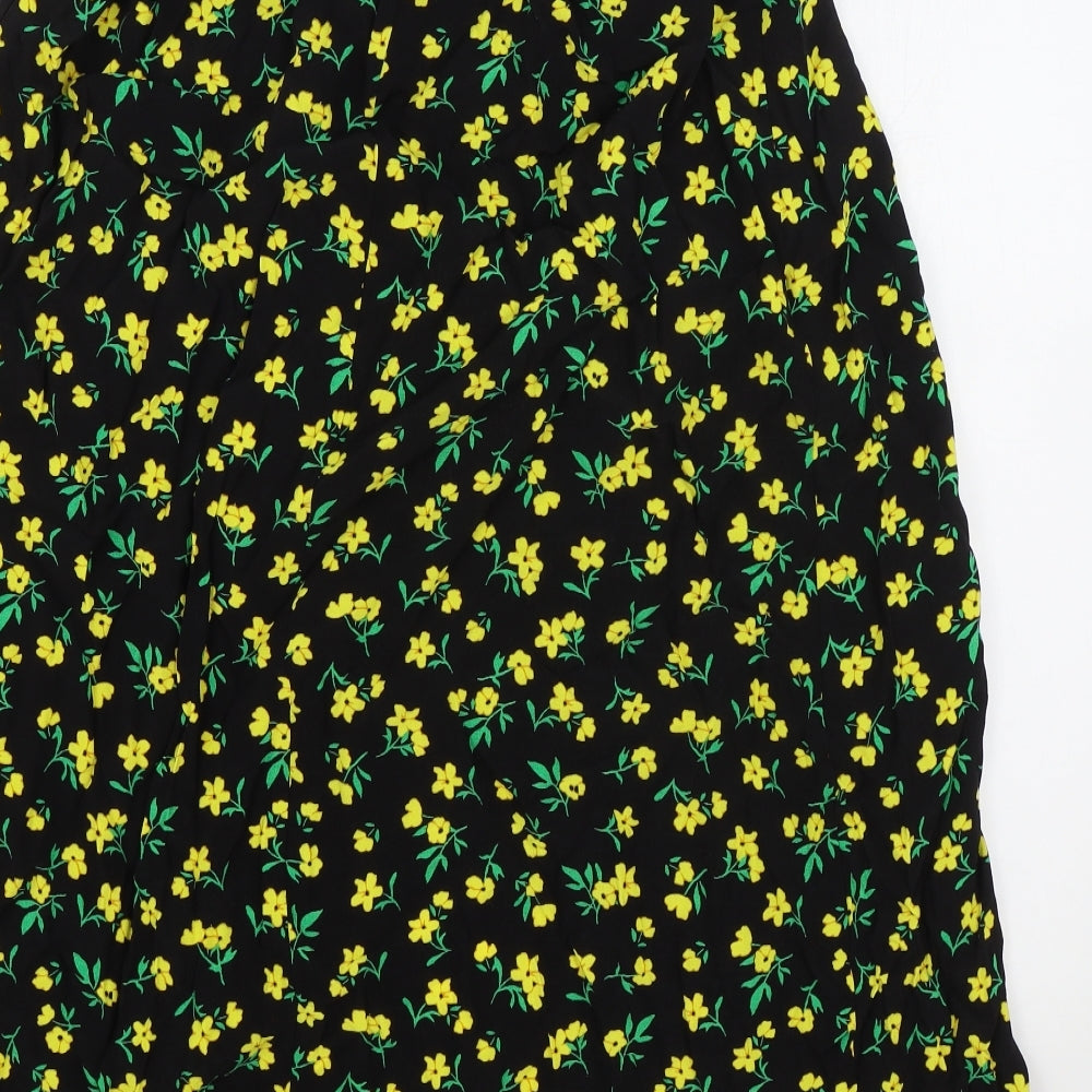 Marks and Spencer Womens Black Floral Viscose Wrap Skirt Size 14 Zip