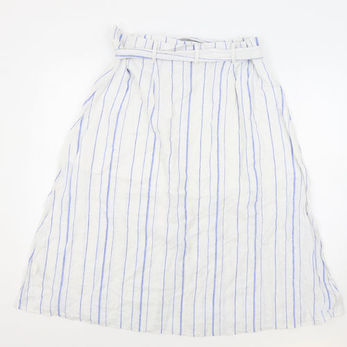 Per Una Womens White Striped Cotton A-Line Skirt Size 20 Button