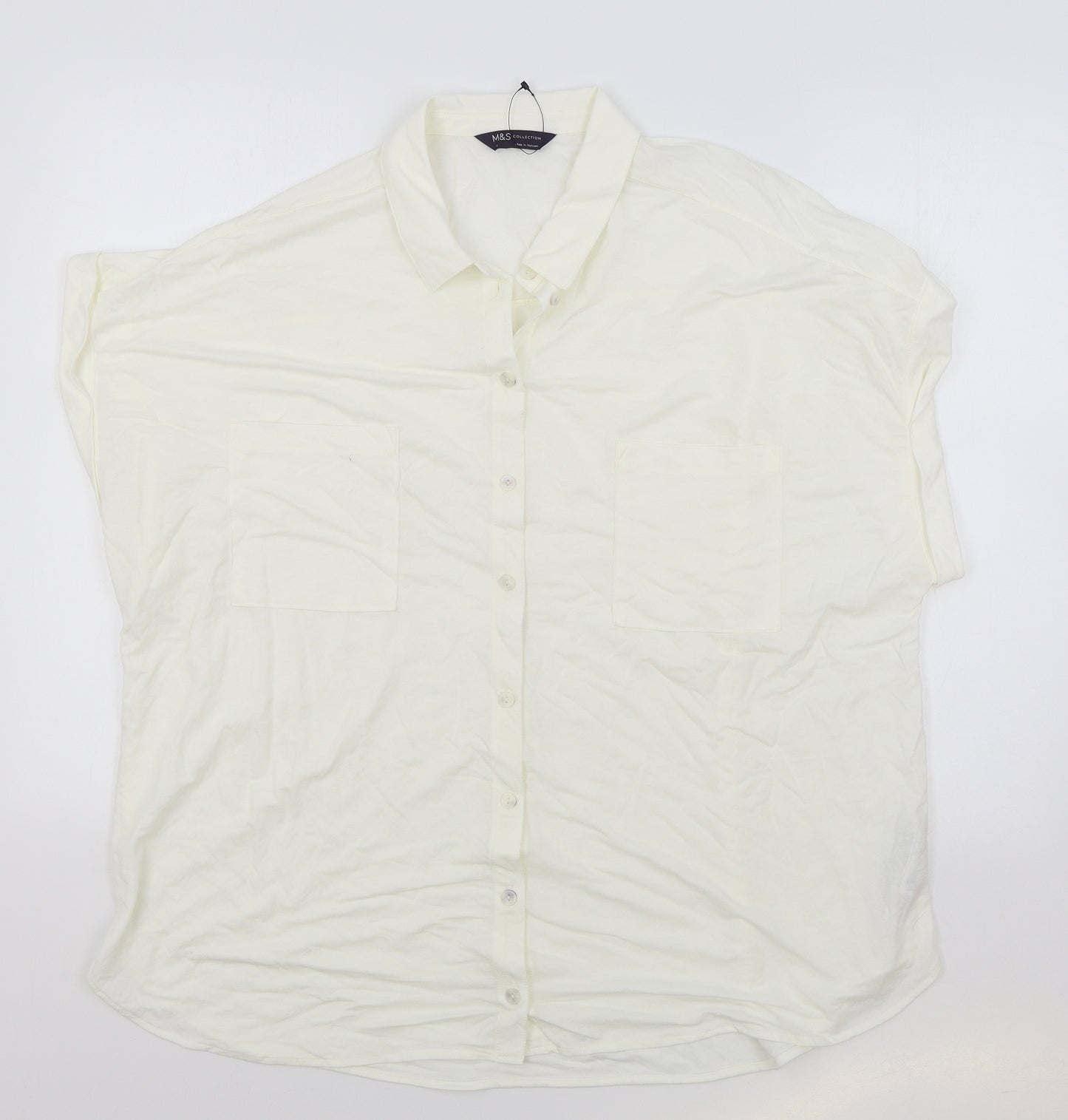 M&S Womens Ivory Viscose Tunic T-Shirt Size 18 Collared