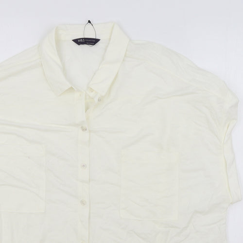 M&S Womens Ivory Viscose Tunic T-Shirt Size 18 Collared