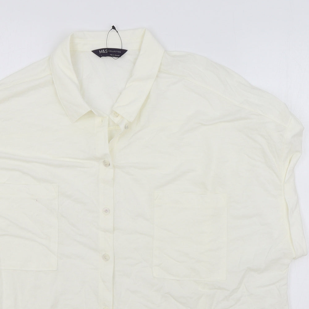 M&S Womens Ivory Viscose Tunic T-Shirt Size 18 Collared