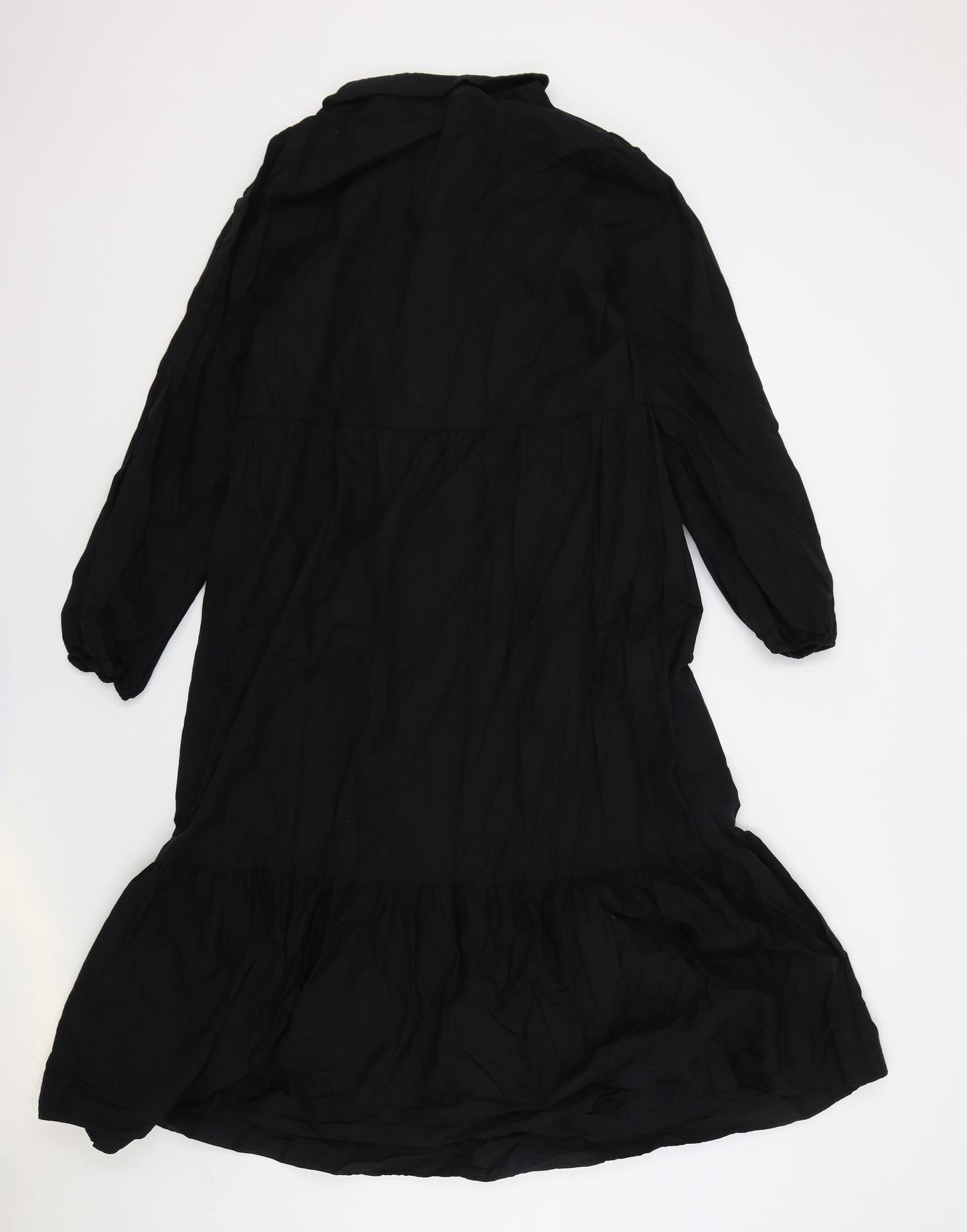 Marks and Spencer Womens Black 100% Cotton T-Shirt Dress Size 16 Collared Button