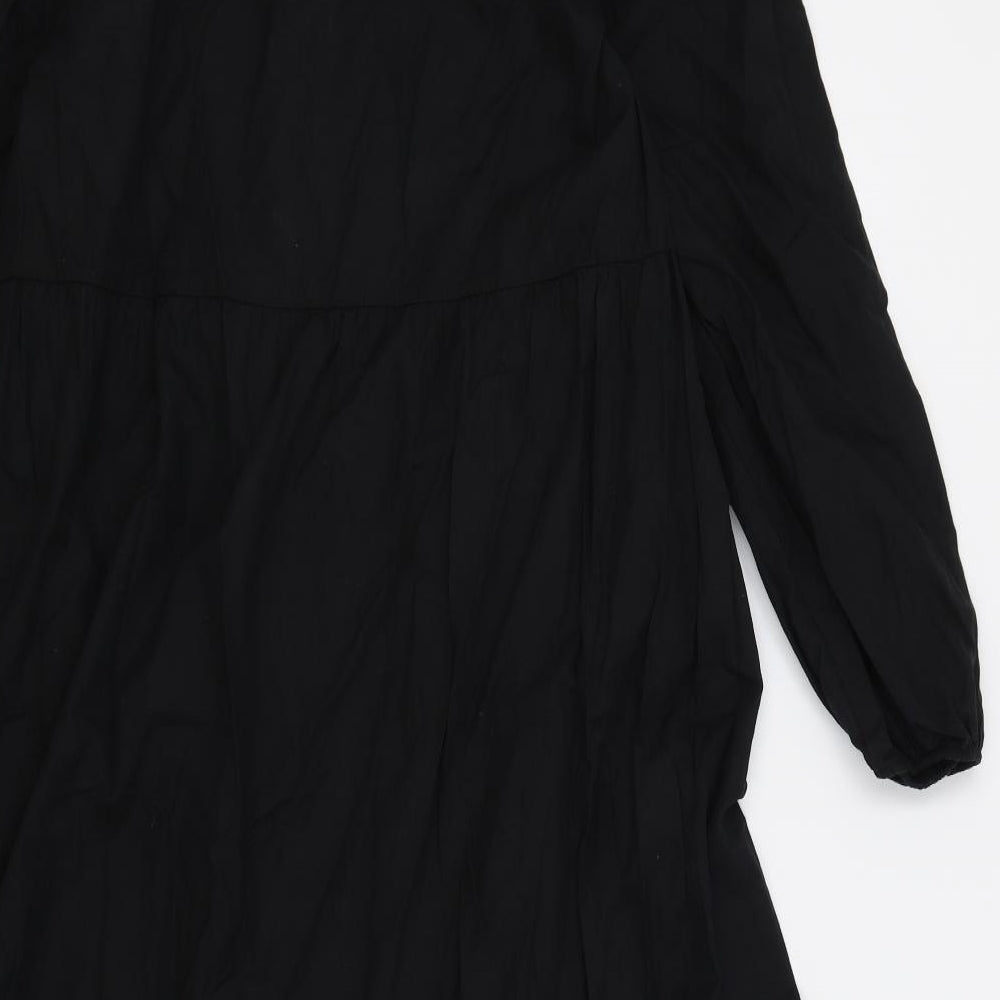 Marks and Spencer Womens Black 100% Cotton T-Shirt Dress Size 16 Collared Button