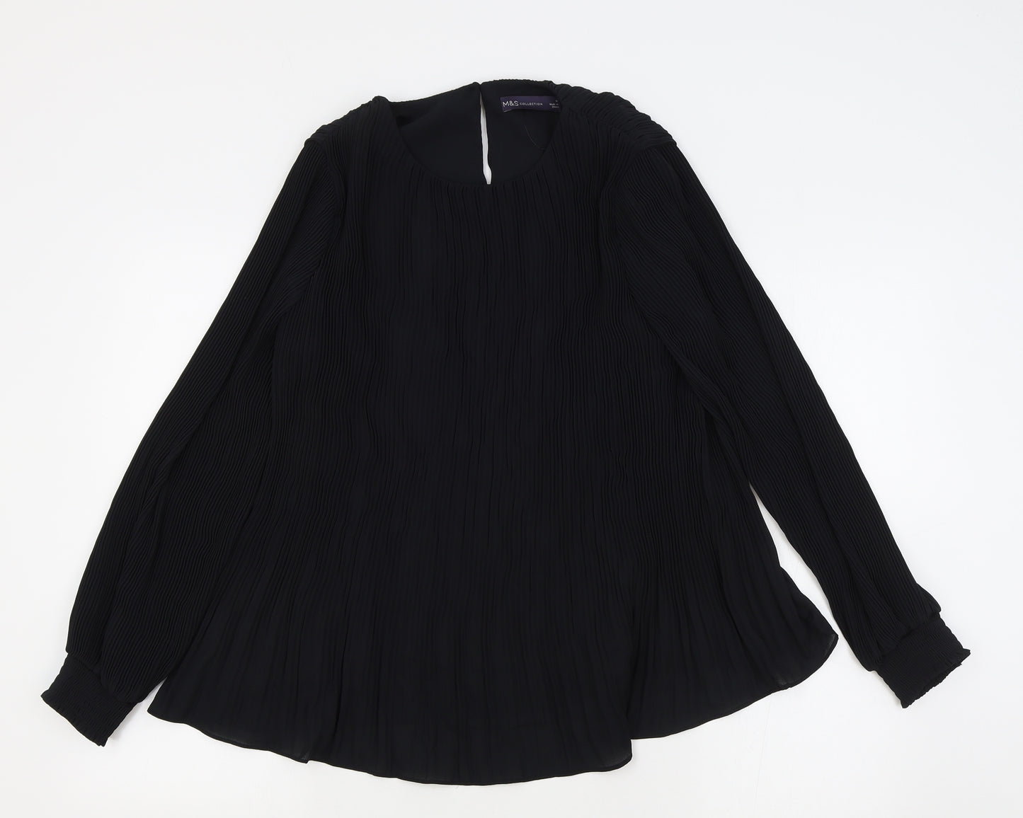 Marks and Spencer Womens Black Polyester Tunic Blouse Size 12 Round Neck