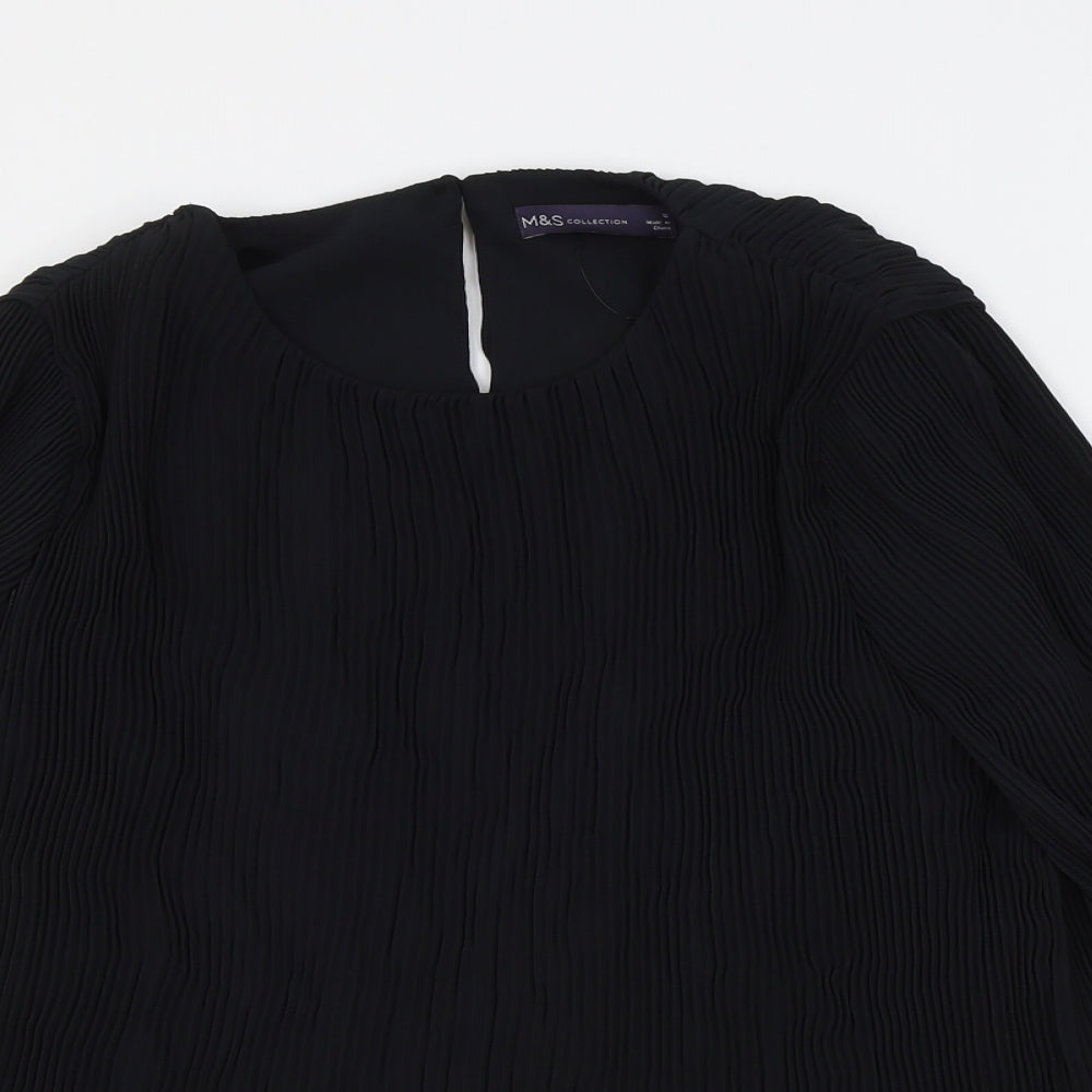 Marks and Spencer Womens Black Polyester Tunic Blouse Size 12 Round Neck