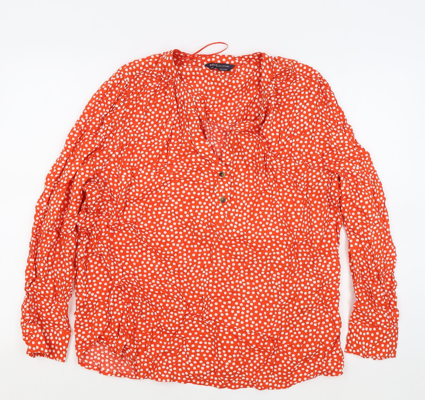Marks and Spencer Womens Red Polka Dot Viscose Basic Blouse Size 20 V-Neck