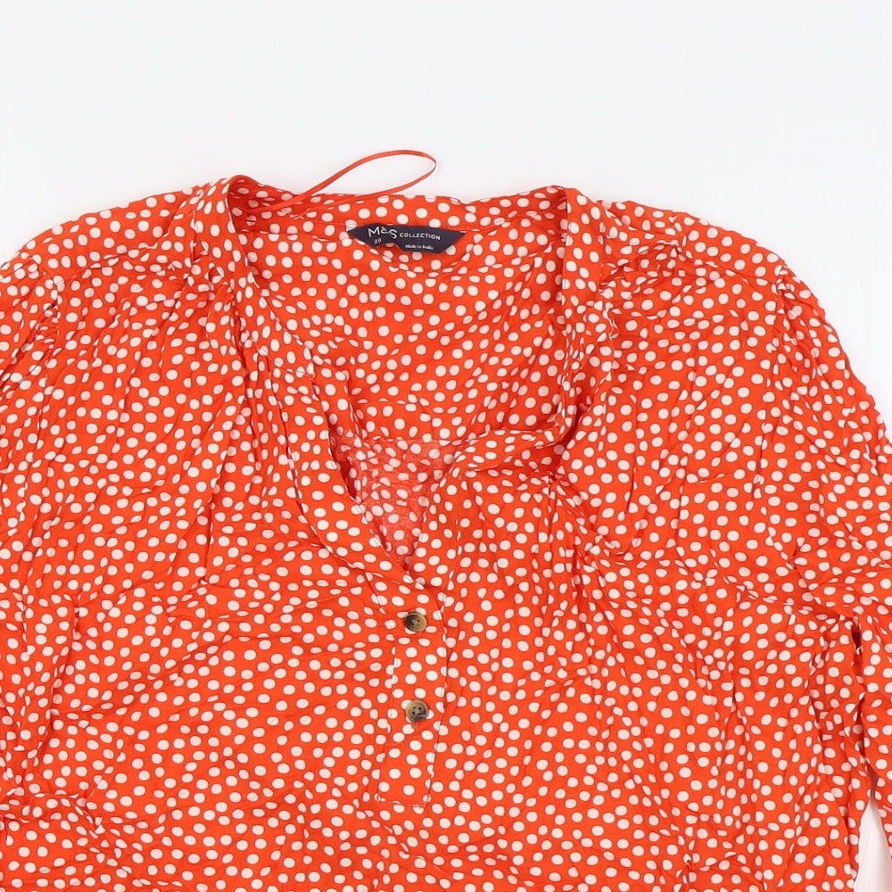 Marks and Spencer Womens Red Polka Dot Viscose Basic Blouse Size 20 V-Neck