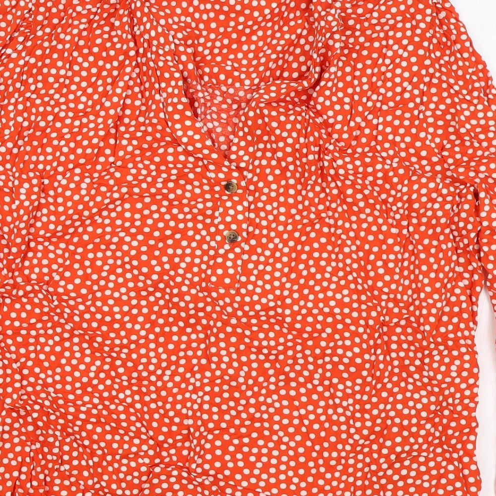 Marks and Spencer Womens Red Polka Dot Viscose Basic Blouse Size 20 V-Neck