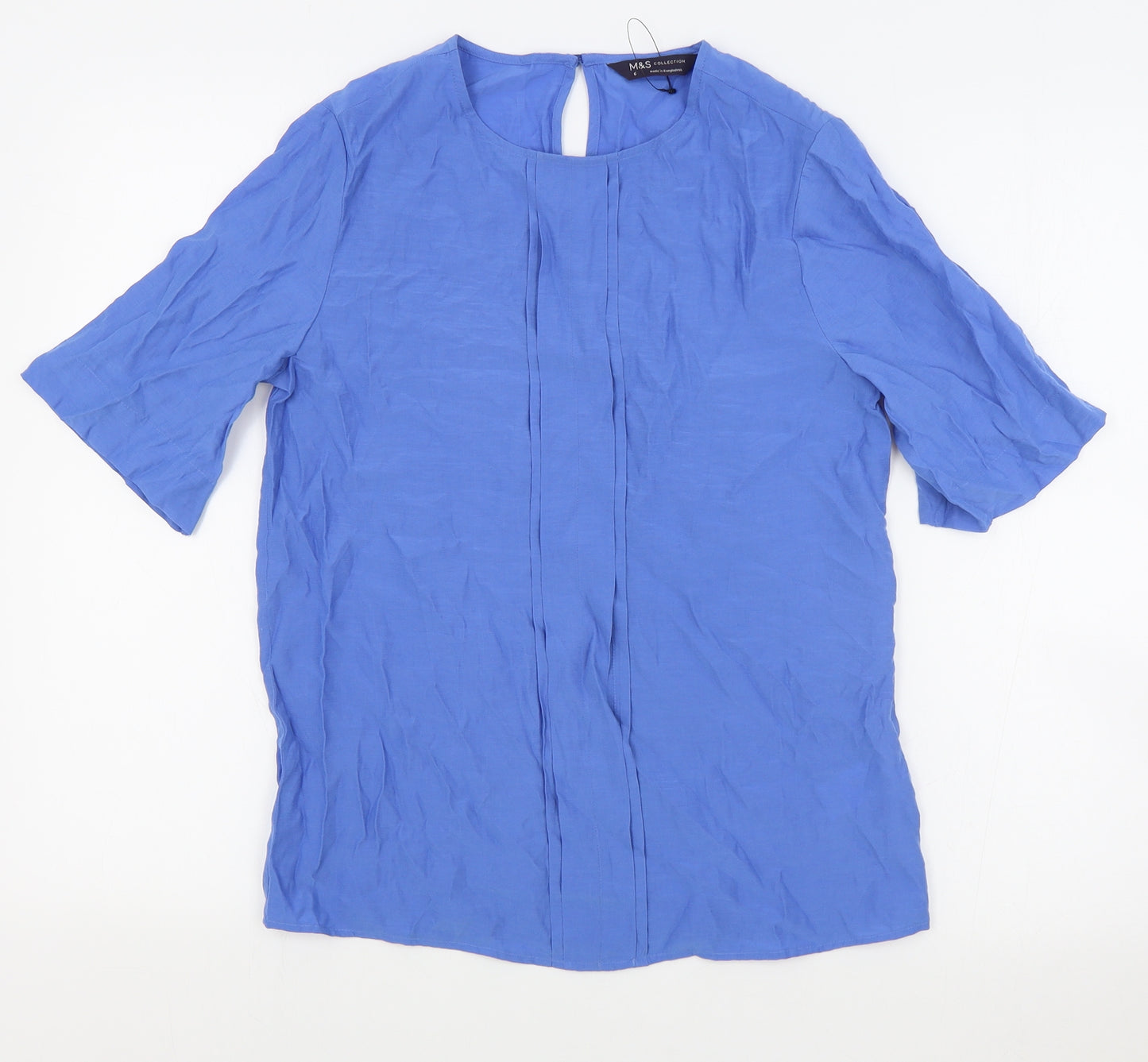 Marks and Spencer Womens Blue Viscose Basic T-Shirt Size 6 Round Neck
