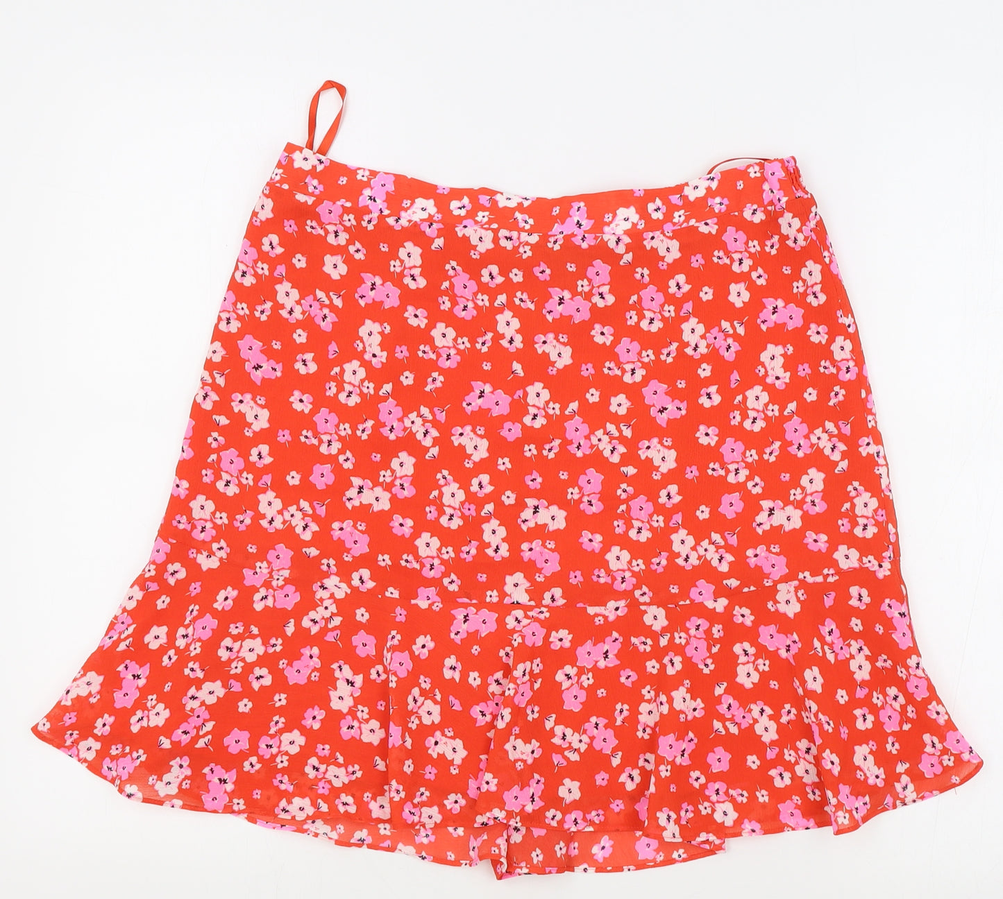 Marks and Spencer Womens Red Floral Polyester Swing Skirt Size 14