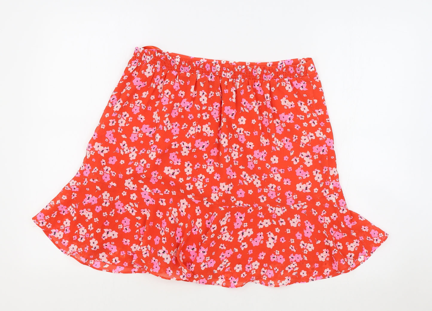 Marks and Spencer Womens Red Floral Polyester Swing Skirt Size 14