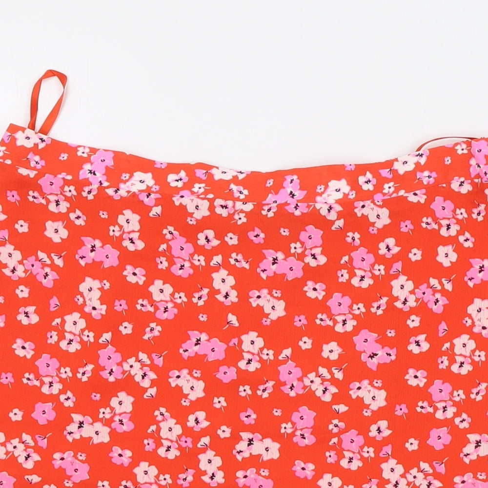 Marks and Spencer Womens Red Floral Polyester Swing Skirt Size 14