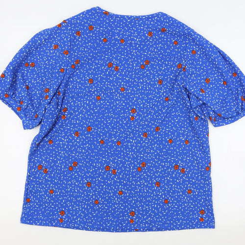 M&S Womens Blue Floral Polyester Basic T-Shirt Size 18 Round Neck