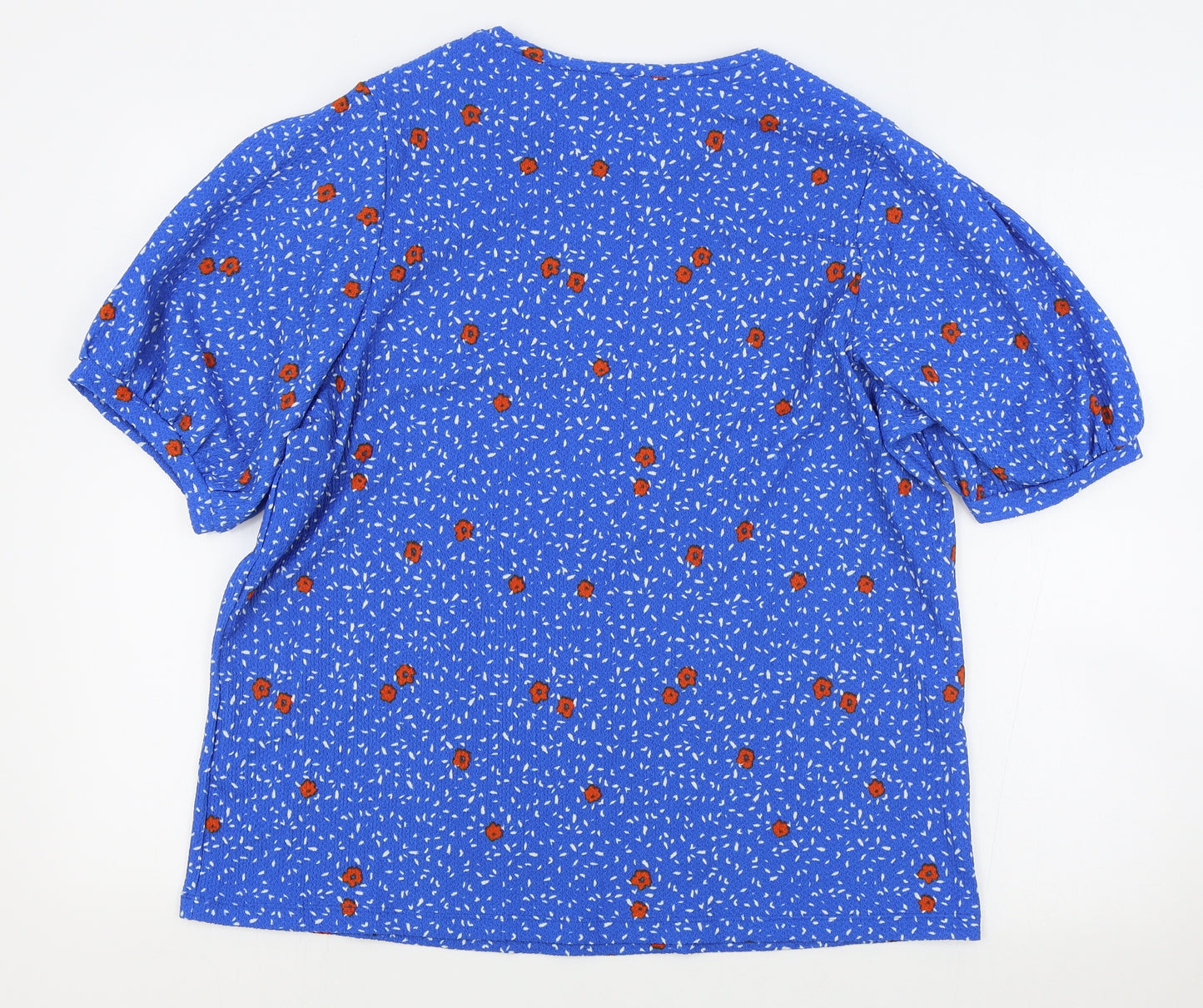 M&S Womens Blue Floral Polyester Basic T-Shirt Size 18 Round Neck