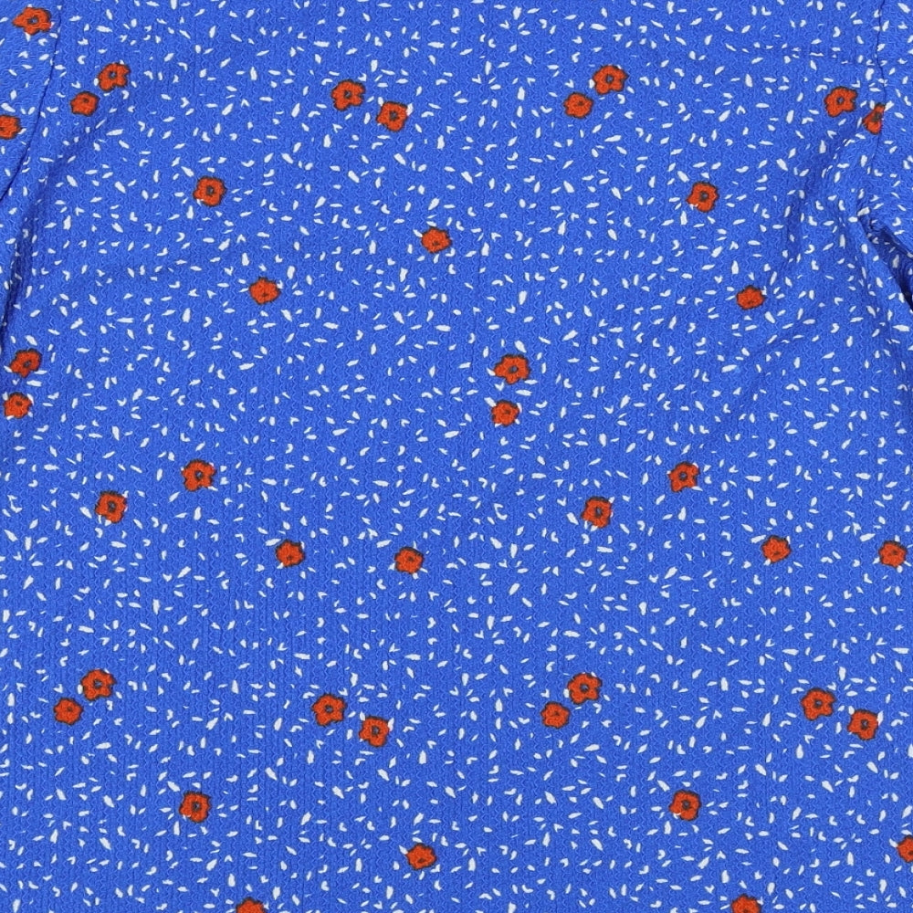 M&S Womens Blue Floral Polyester Basic T-Shirt Size 18 Round Neck