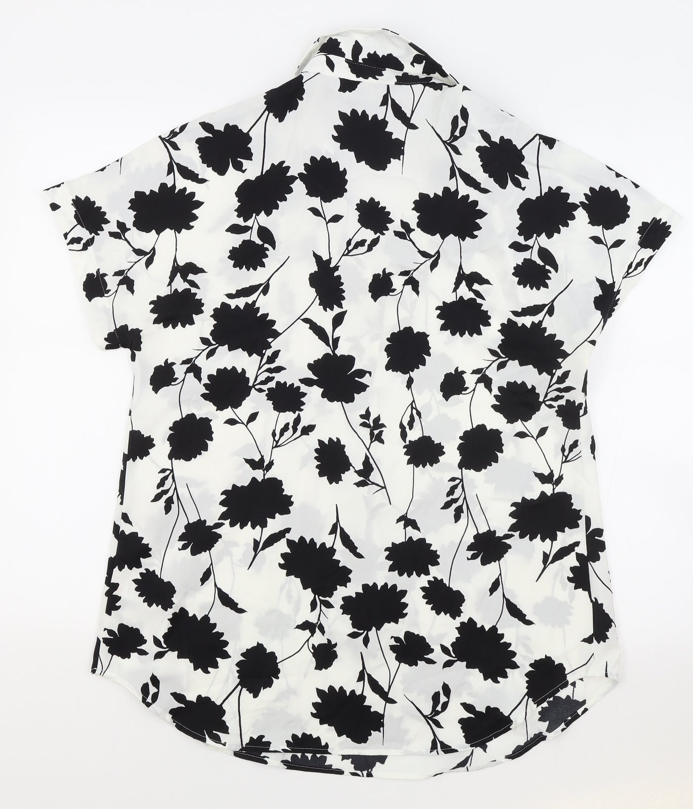 M&S Womens White Floral Polyester Basic Blouse Size 8 Collared