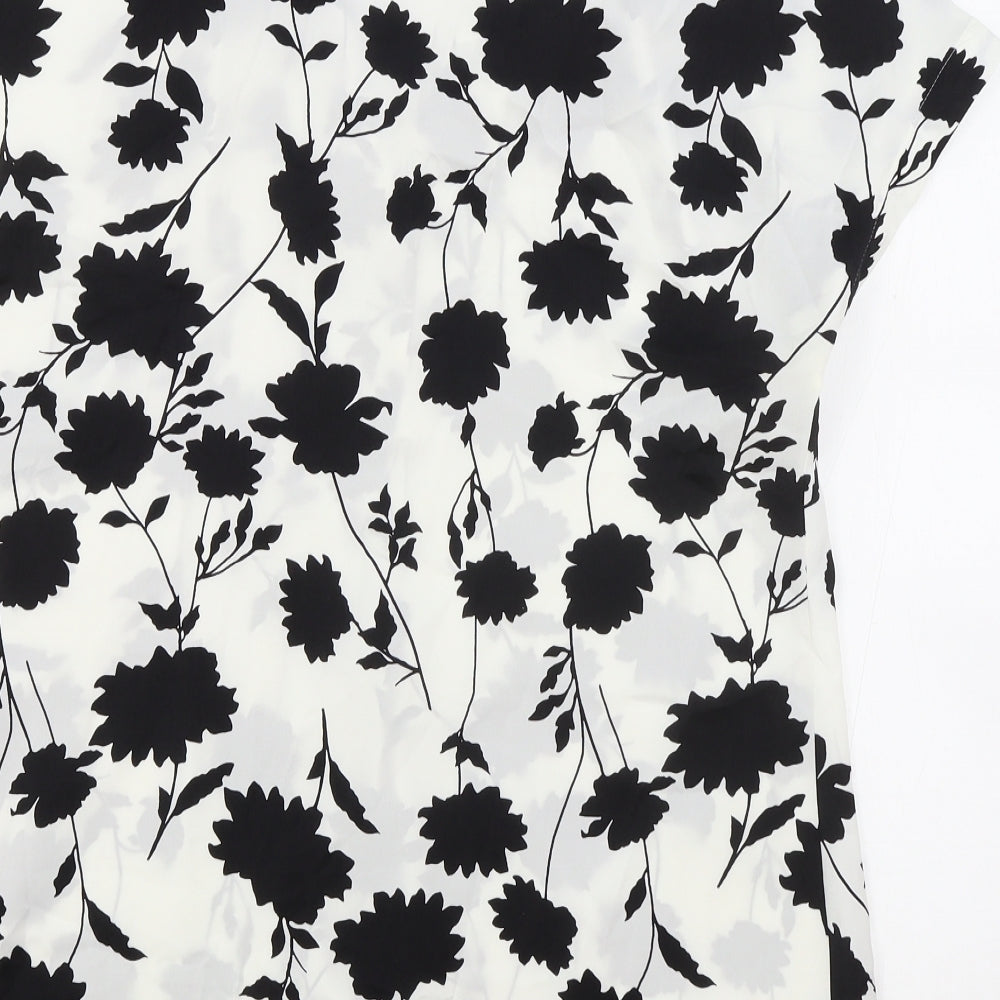 M&S Womens White Floral Polyester Basic Blouse Size 8 Collared