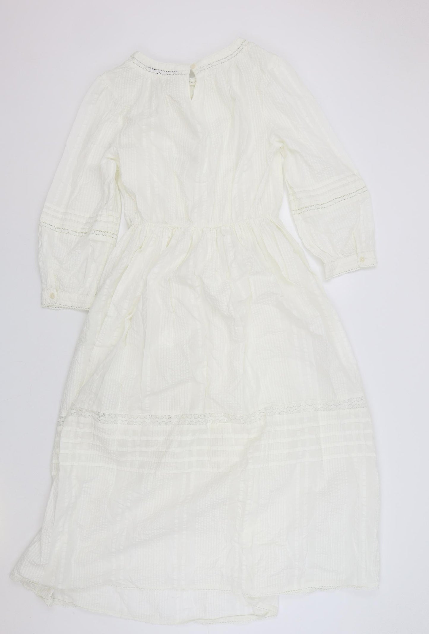 M&S Womens Ivory Cotton Fit & Flare Size 12 Round Neck Button