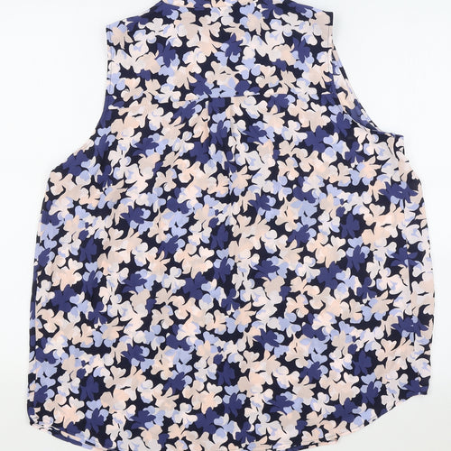 M&S Womens Blue Floral Polyester Basic Blouse Size 16 V-Neck