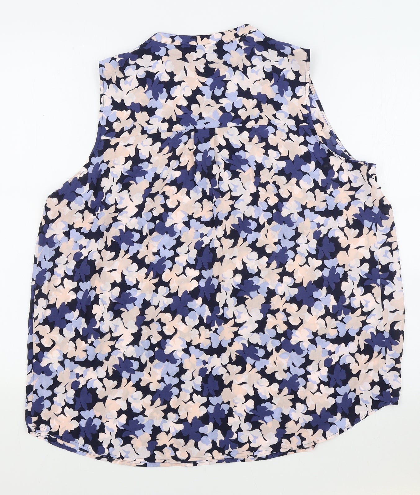 M&S Womens Blue Floral Polyester Basic Blouse Size 16 V-Neck