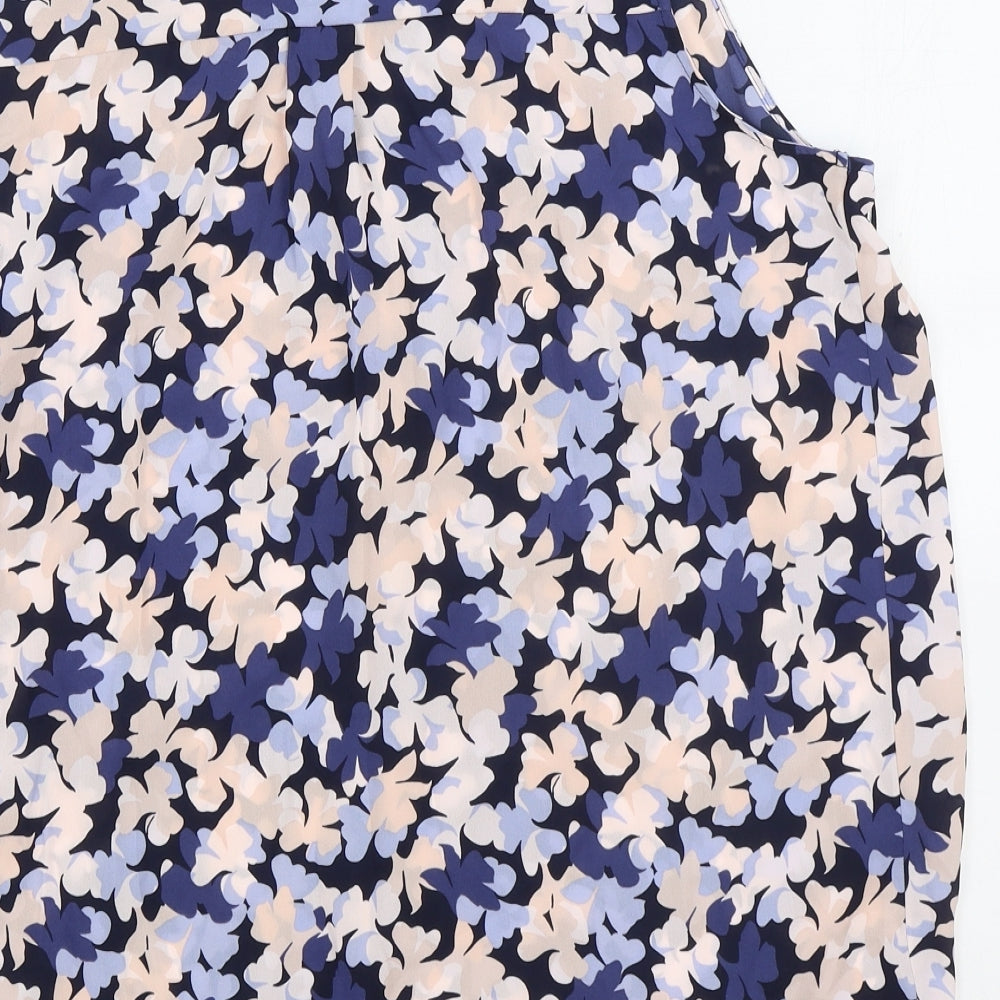 M&S Womens Blue Floral Polyester Basic Blouse Size 16 V-Neck