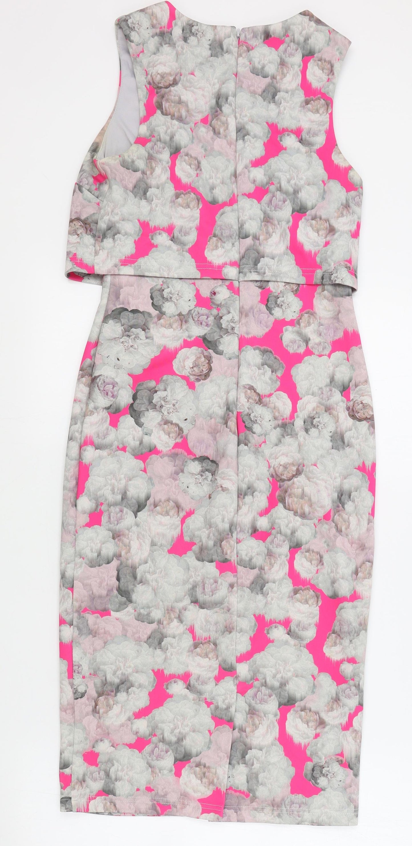 ASOS Womens Pink Floral Polyester Bodycon Size 8 Round Neck Zip