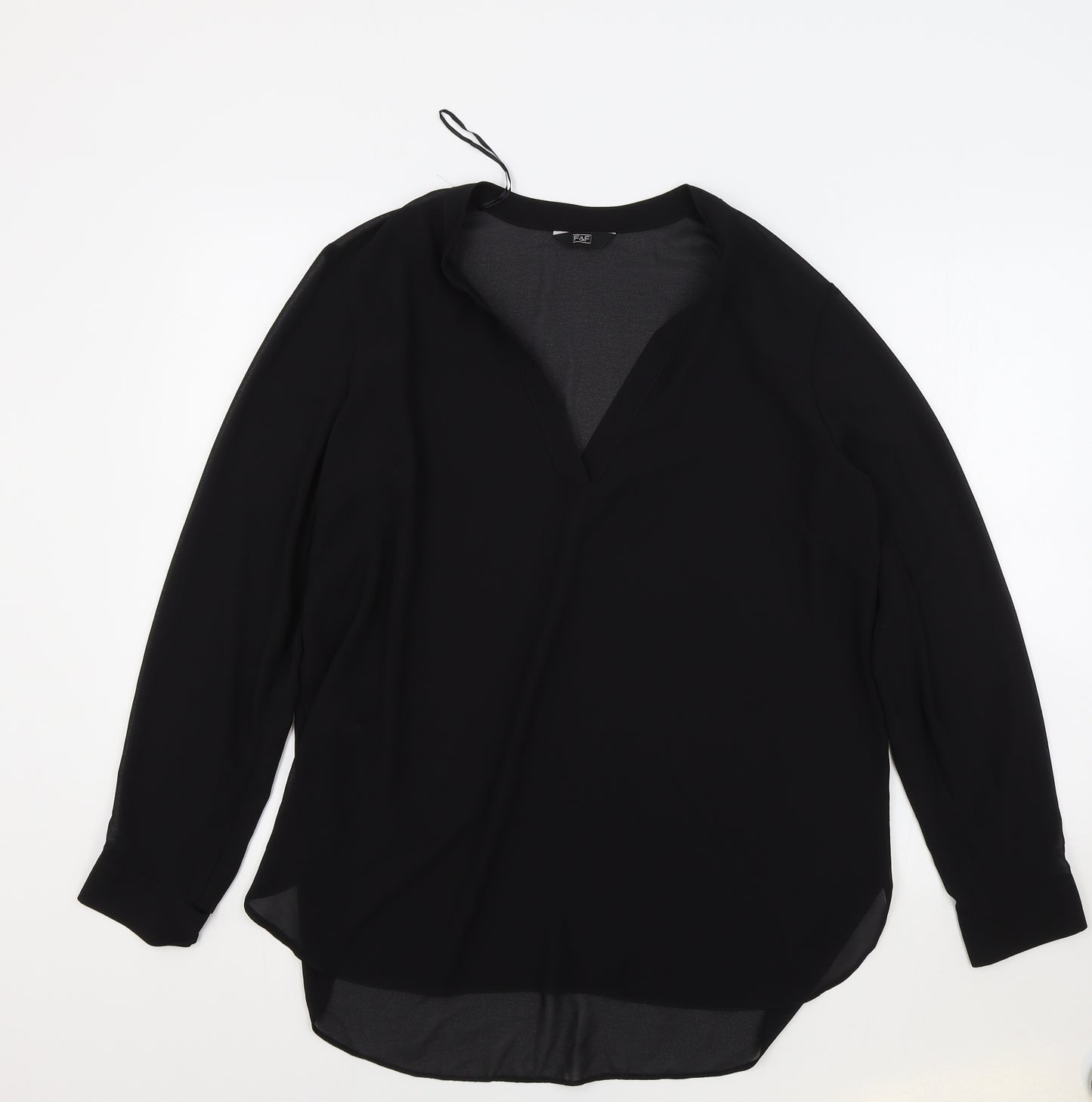 F&F Womens Black Polyester Tunic Blouse Size 16 V-Neck