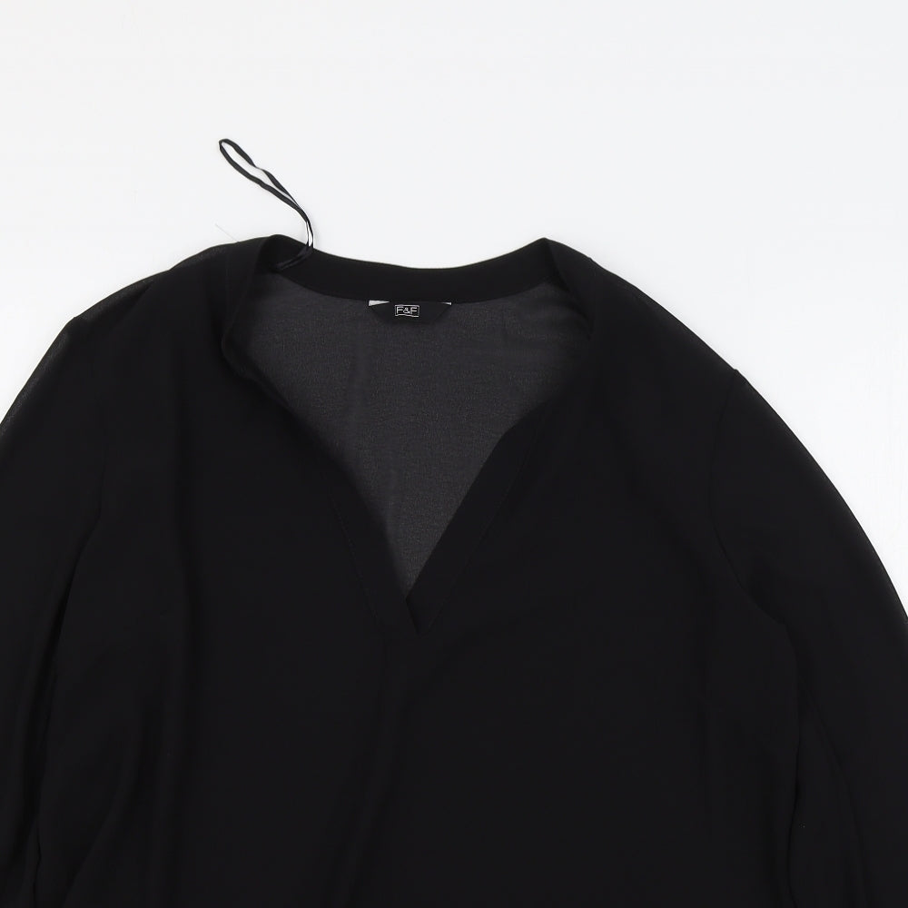 F&F Womens Black Polyester Tunic Blouse Size 16 V-Neck