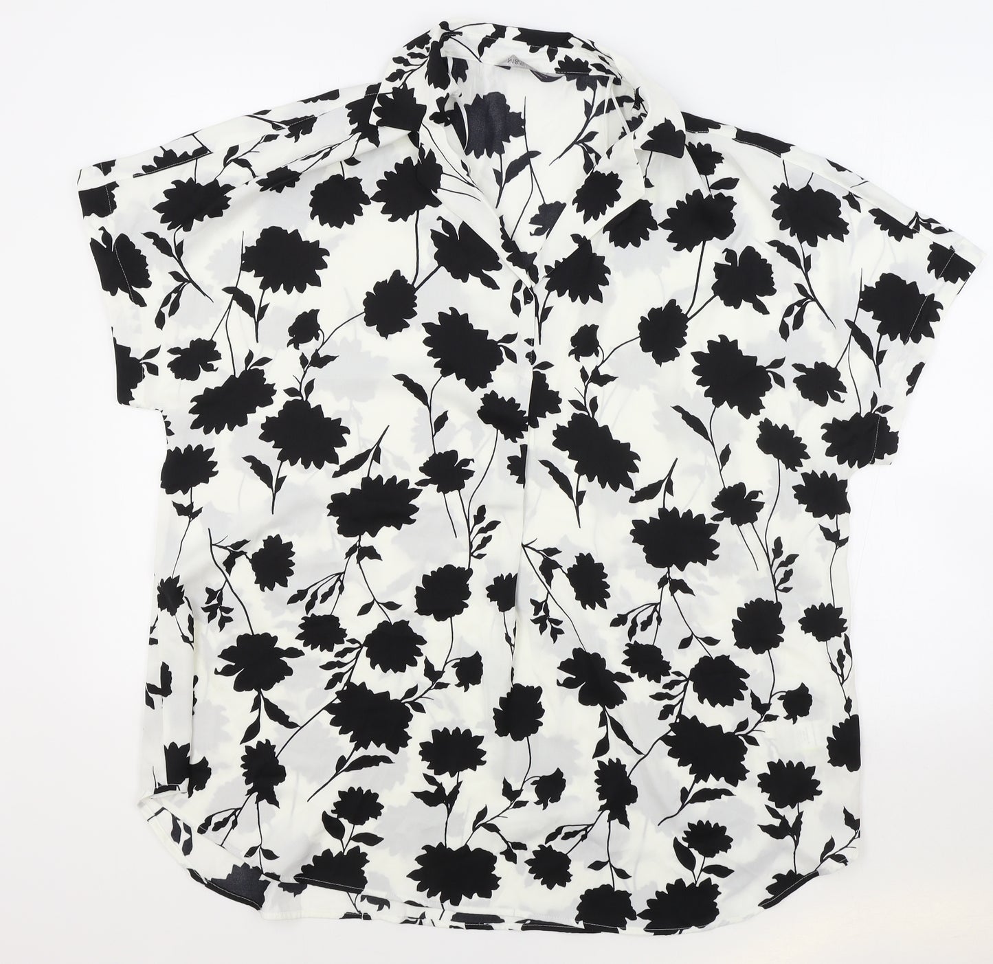 M&S Womens White Floral Polyester Basic Blouse Size 16 V-Neck