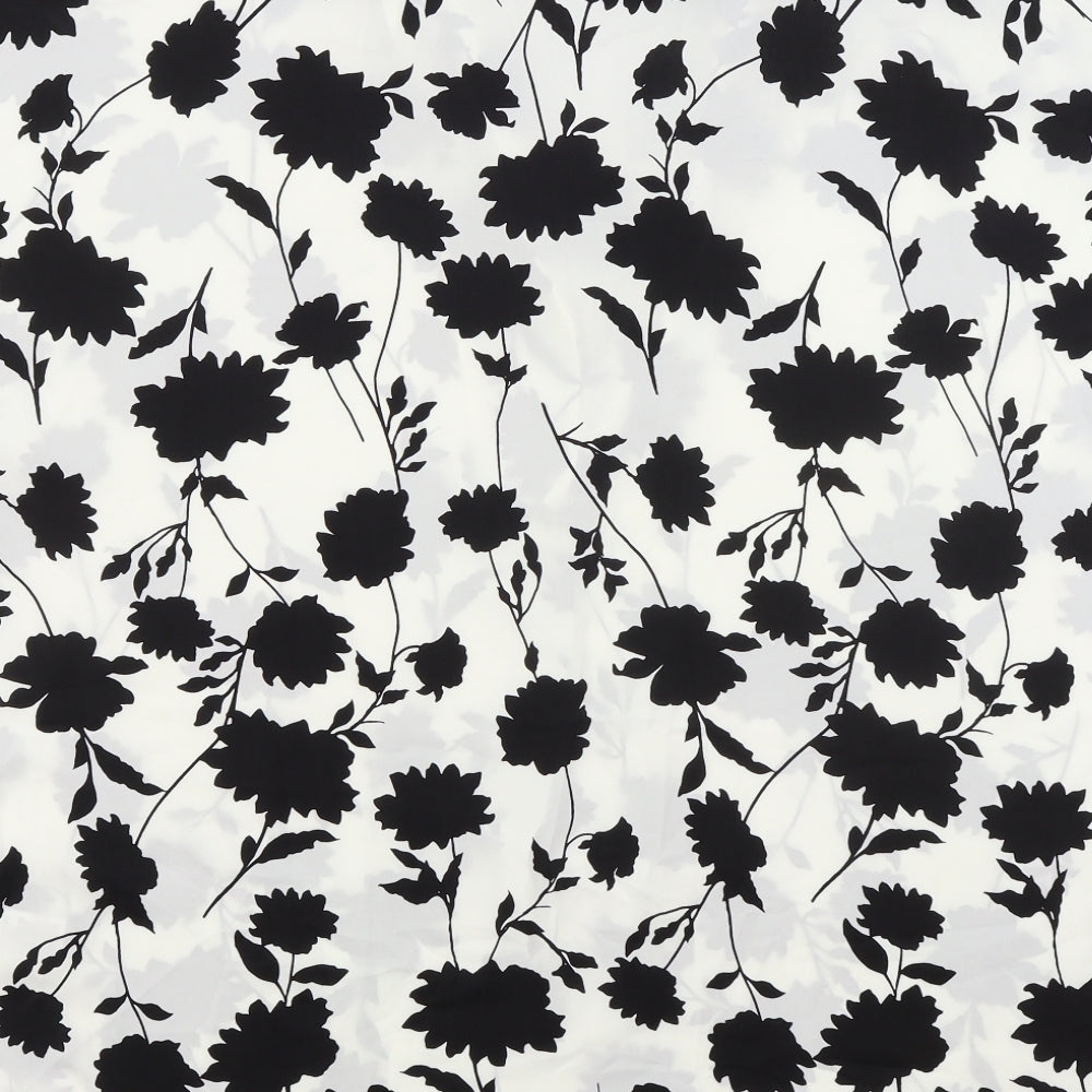 M&S Womens White Floral Polyester Basic Blouse Size 16 V-Neck