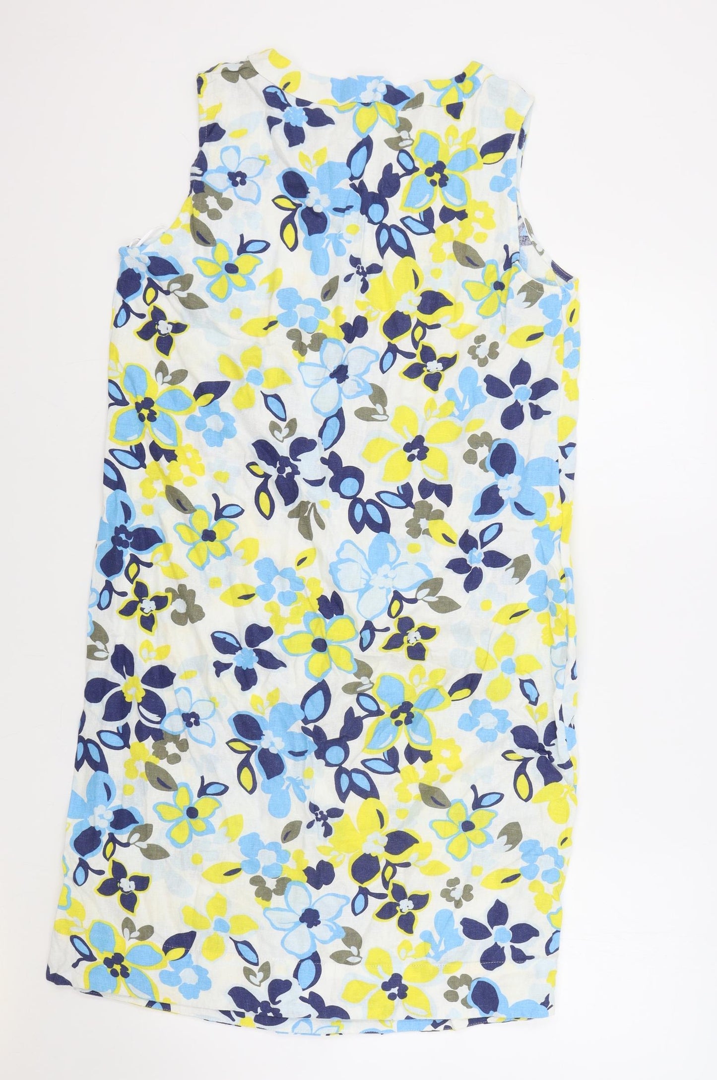 M&S Womens Multicoloured Floral Linen Sheath Size 12 V-Neck Pullover