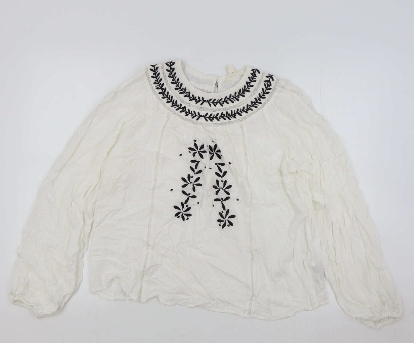Per Una Womens White Viscose Basic Blouse Size 10 Round Neck - Lace Detail