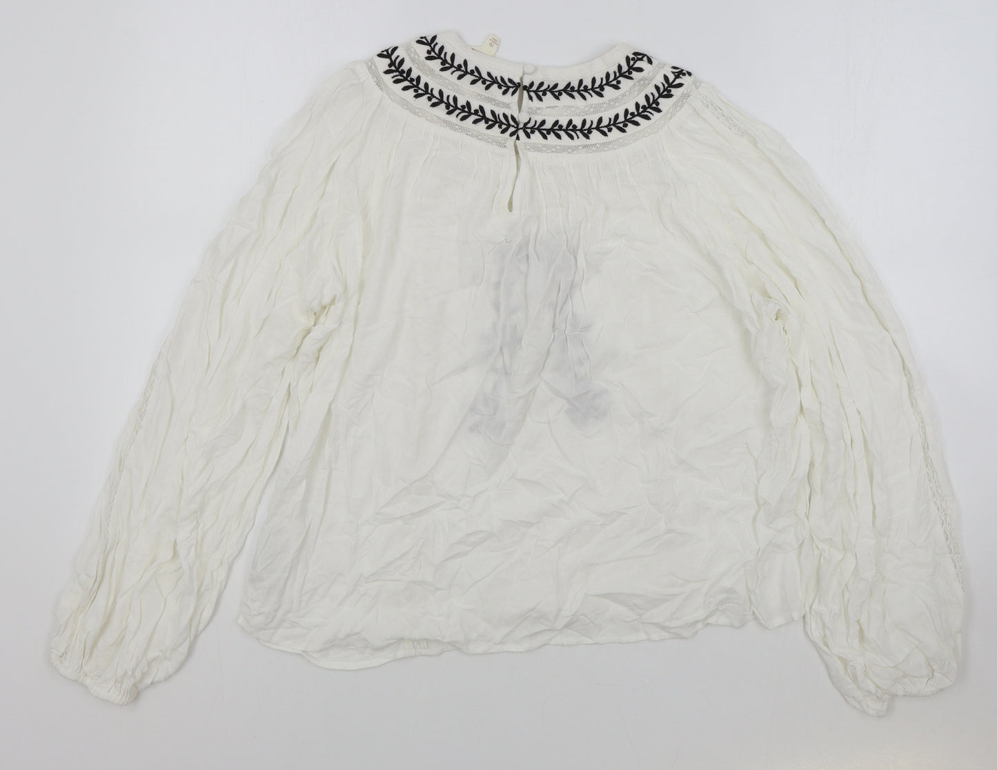 Per Una Womens White Viscose Basic Blouse Size 10 Round Neck - Lace Detail