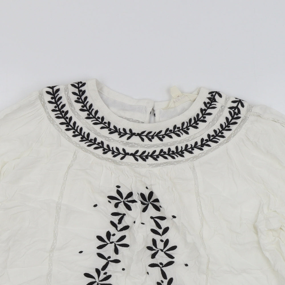 Per Una Womens White Viscose Basic Blouse Size 10 Round Neck - Lace Detail