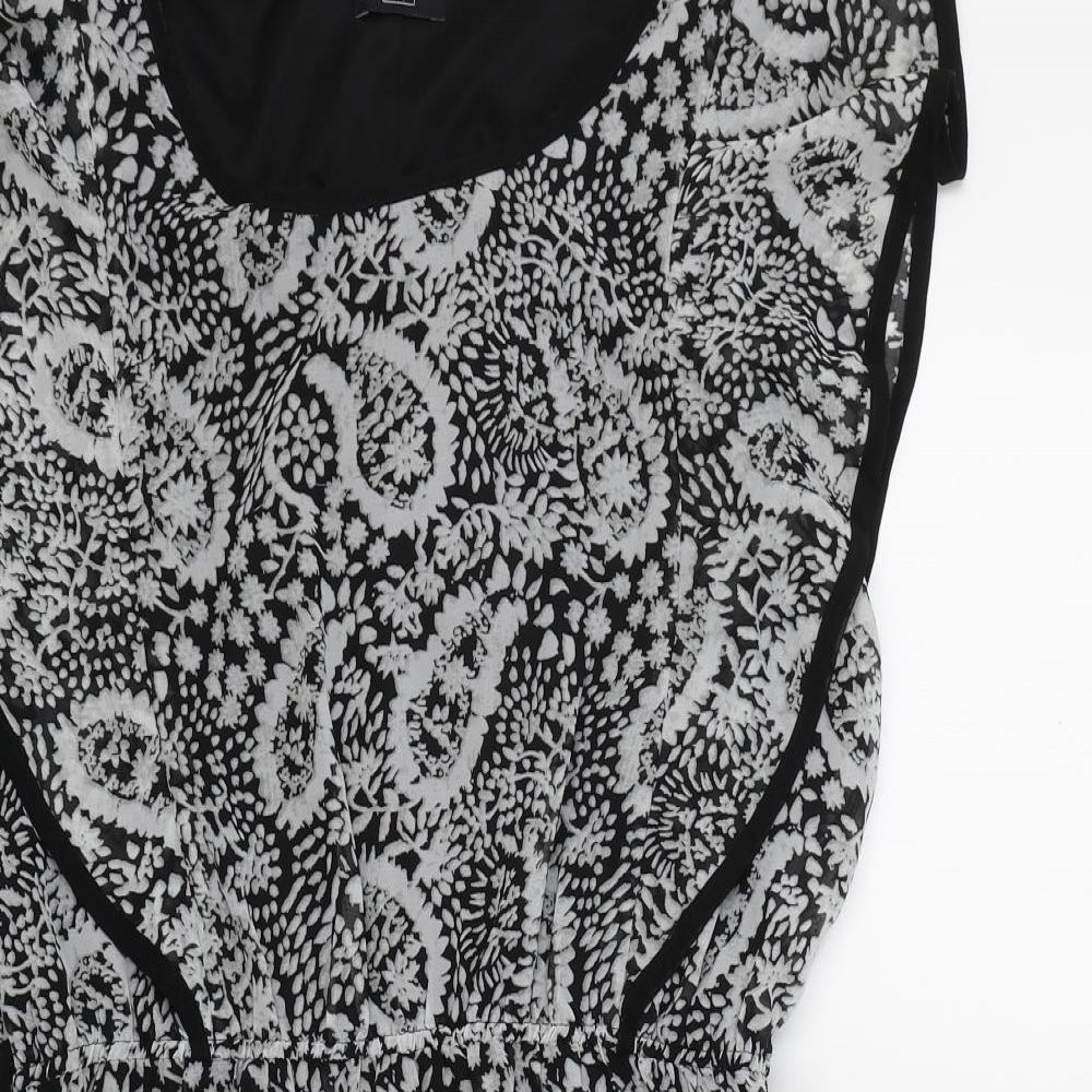 F&F Womens Black Paisley Polyester Fit & Flare Size 16 Boat Neck Pullover