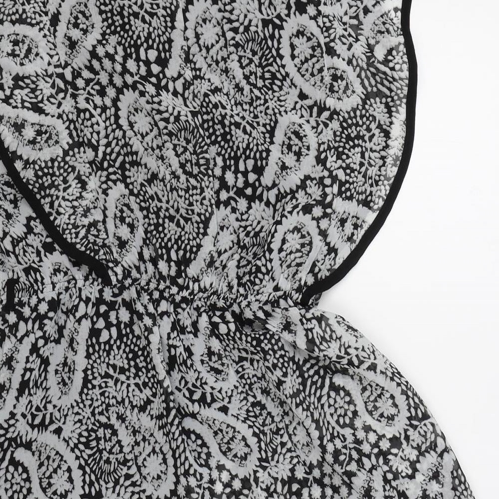 F&F Womens Black Paisley Polyester Fit & Flare Size 16 Boat Neck Pullover
