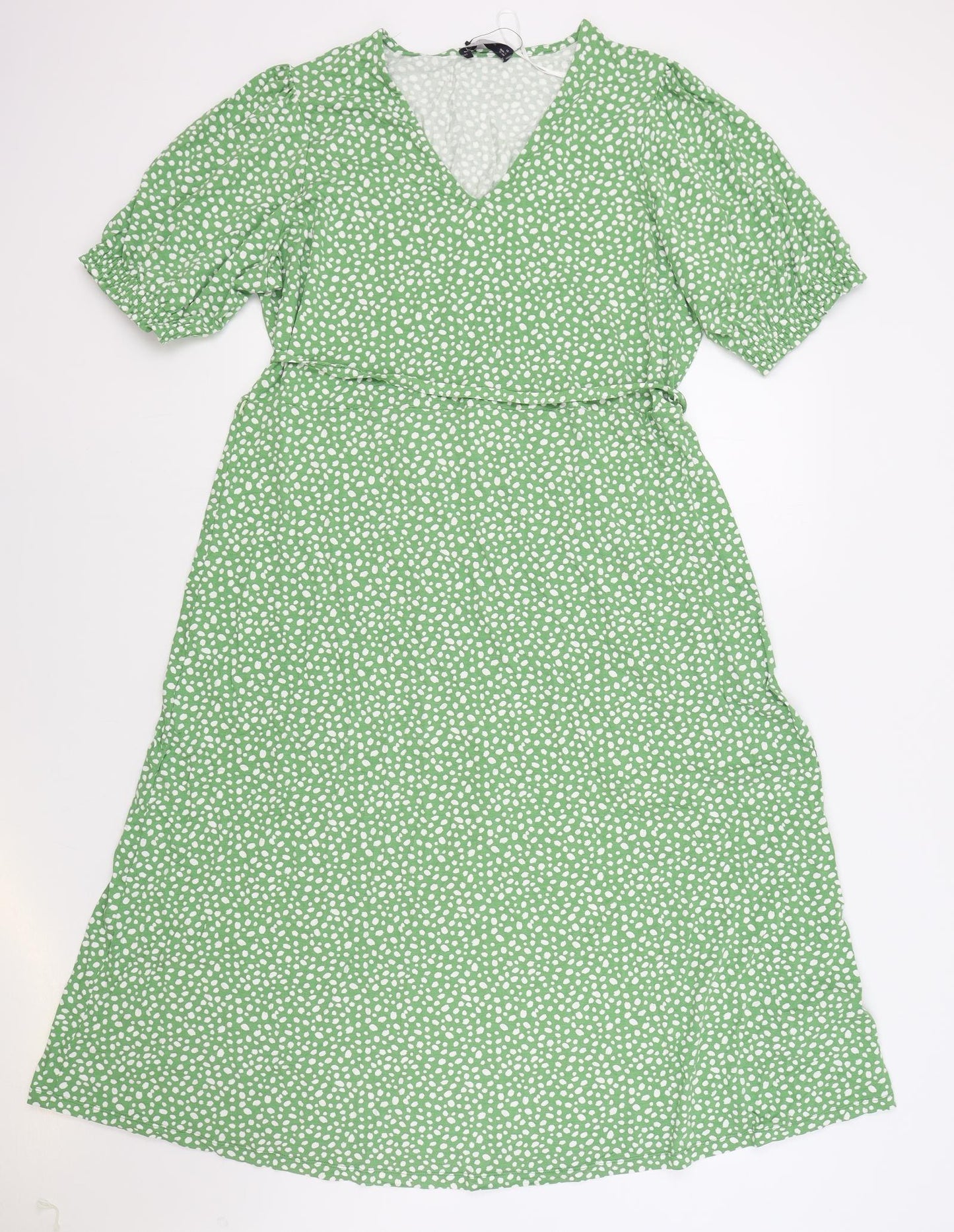 Marks and Spencer Womens Green Polka Dot Viscose A-Line Size 18 V-Neck Pullover
