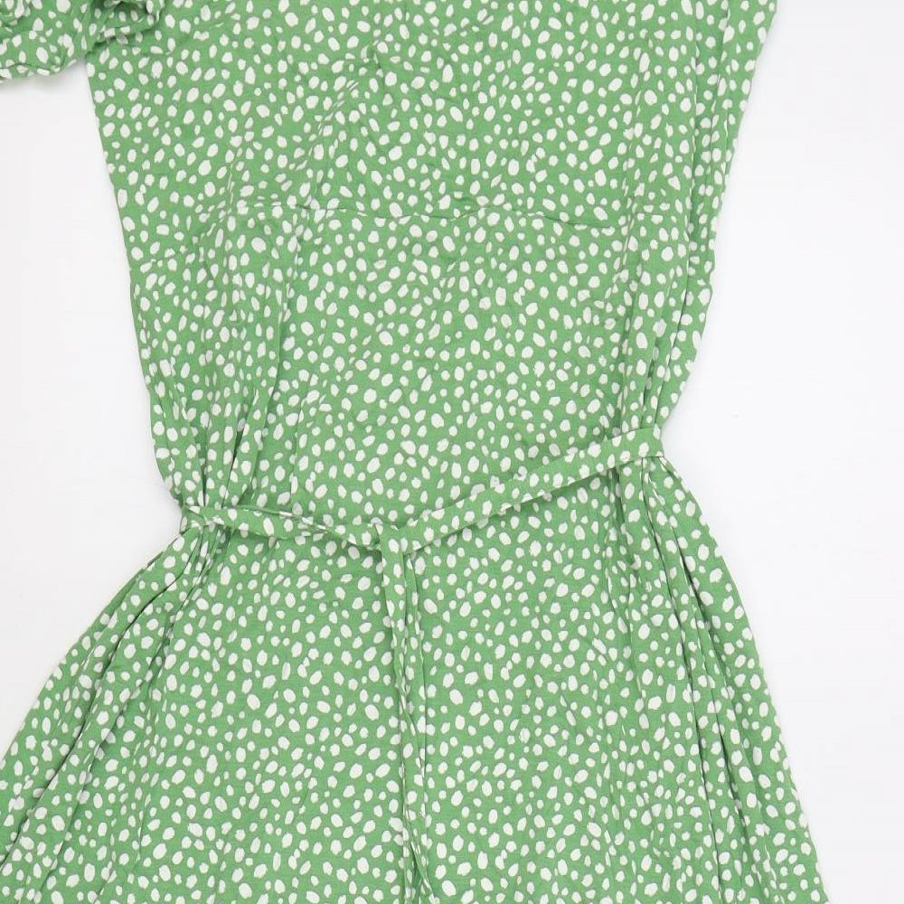 Marks and Spencer Womens Green Polka Dot Viscose A-Line Size 18 V-Neck Pullover