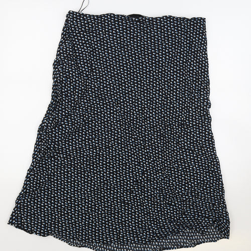Marks and Spencer Womens Blue Floral Viscose Flare Skirt Size 16 Zip