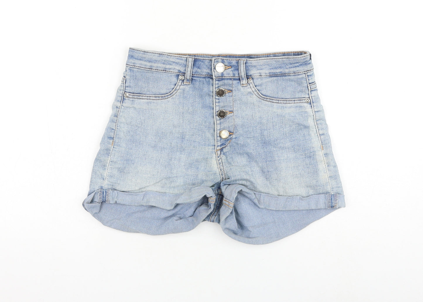 H&M Womens Blue Cotton Hot Pants Shorts Size 10 L3 in Regular Zip