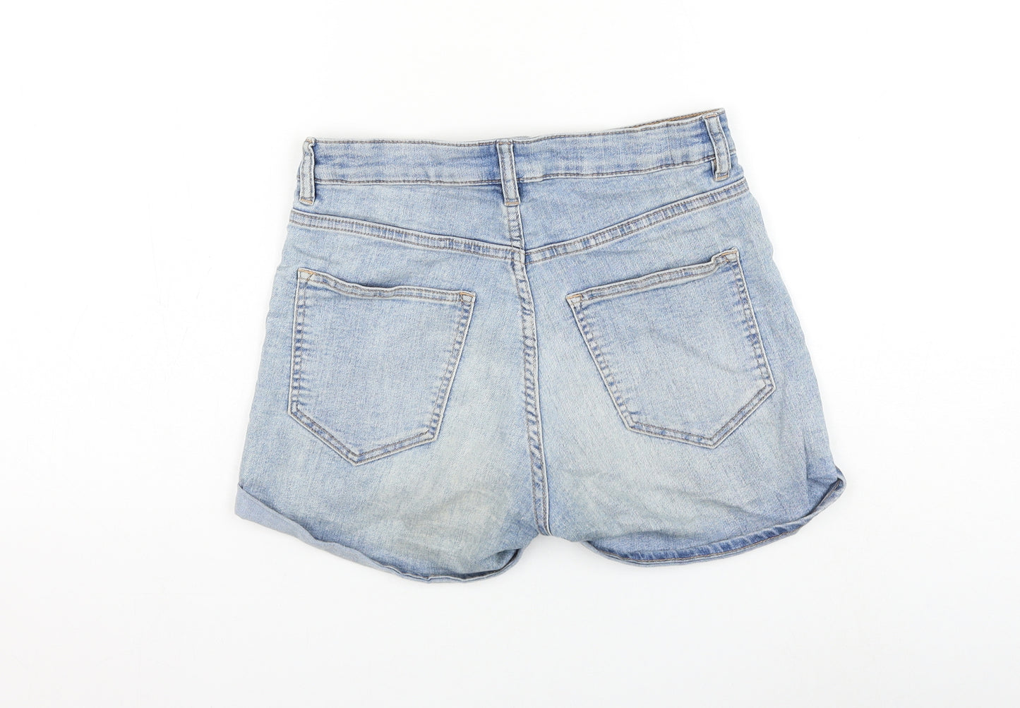 H&M Womens Blue Cotton Hot Pants Shorts Size 10 L3 in Regular Zip