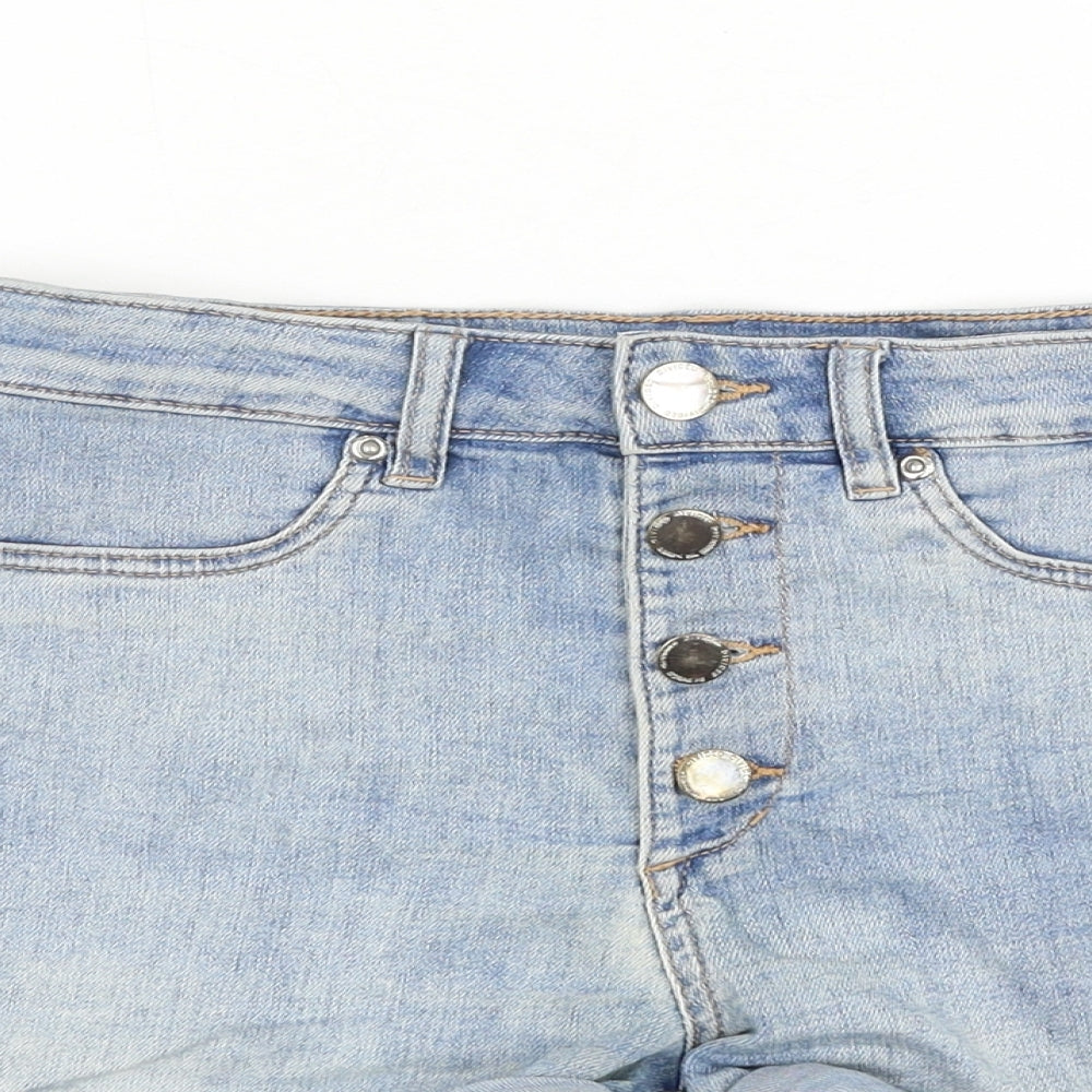 H&M Womens Blue Cotton Hot Pants Shorts Size 10 L3 in Regular Zip
