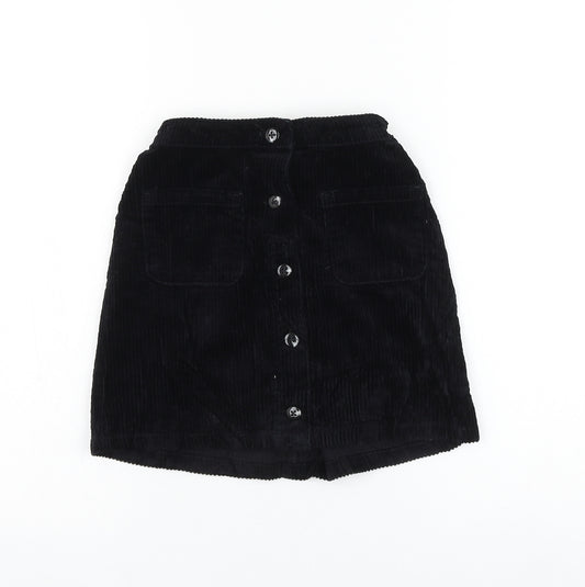 NEXT Girls Black Cotton A-Line Skirt Size 10 Years Regular Button