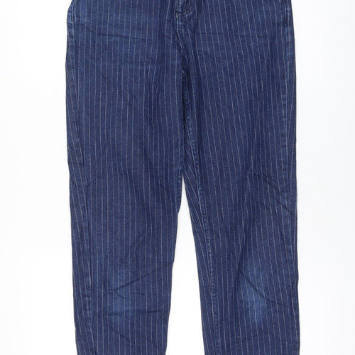 Topshop Womens Blue Striped Cotton Mom Jeans Size 26 in L32 in Regular Zip