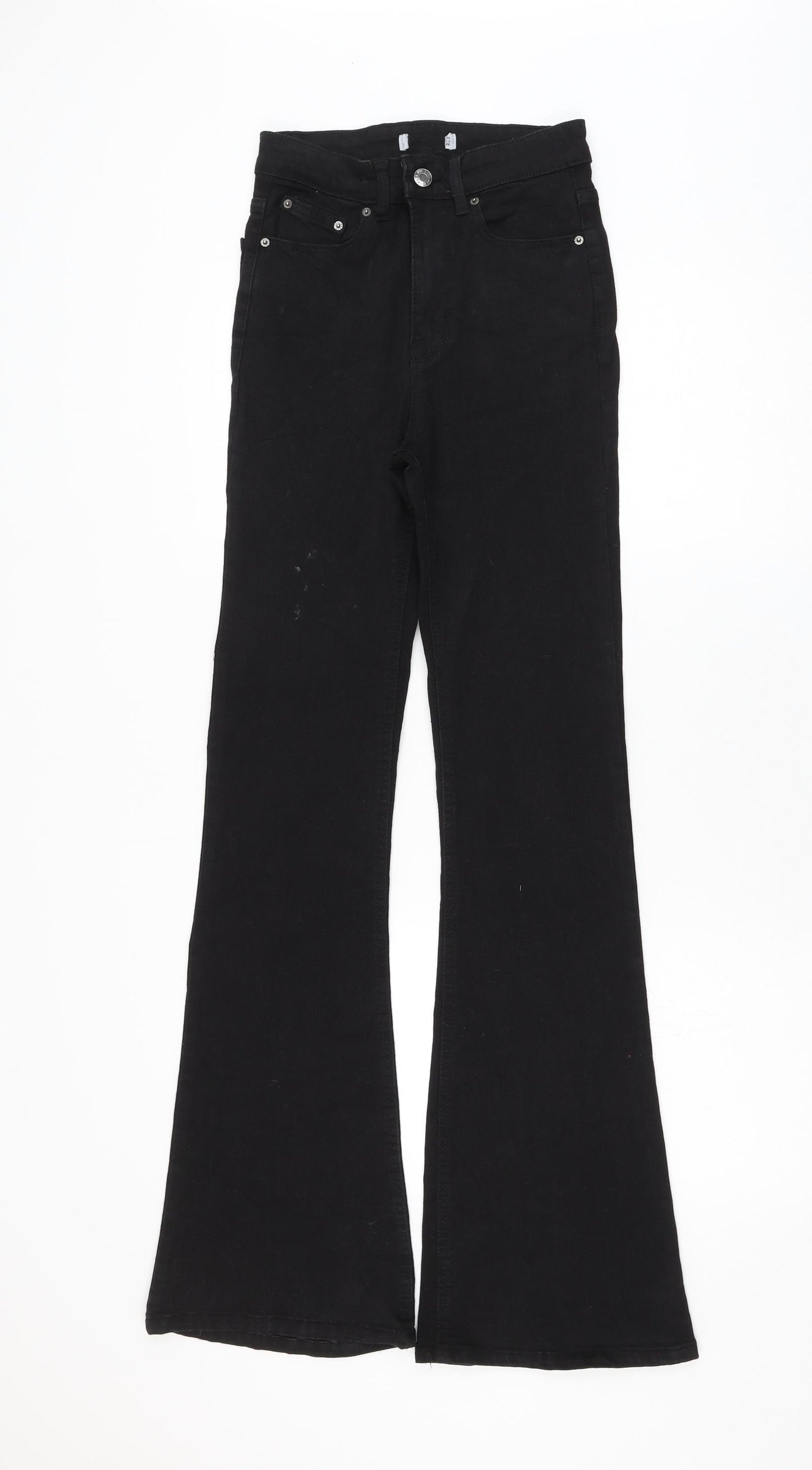 Pull&Bear Womens Black Cotton Flared Jeans Size 24 in L33 in Regular Zip