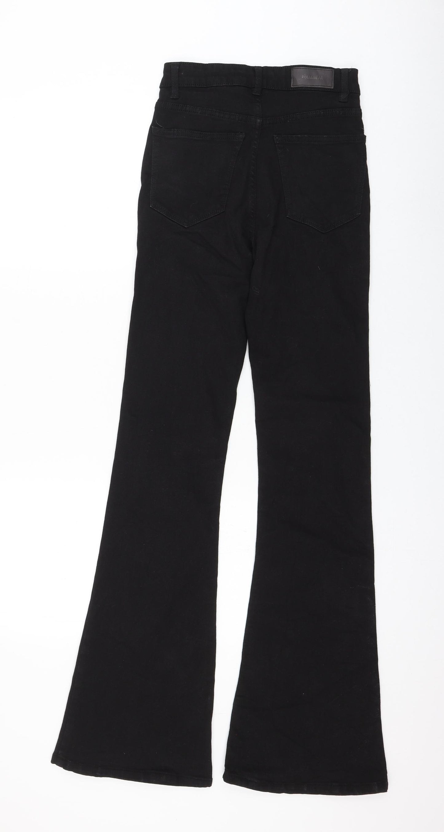 Pull&Bear Womens Black Cotton Flared Jeans Size 24 in L33 in Regular Zip